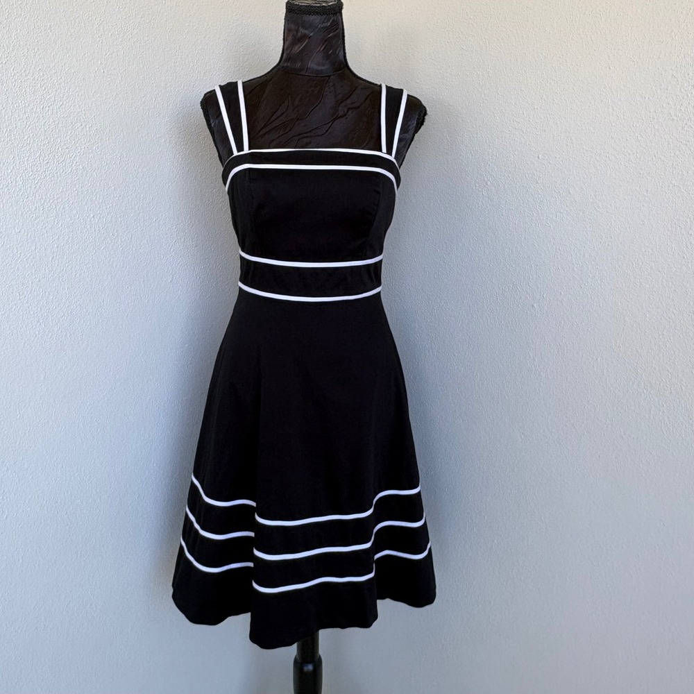 White House Black Market Striped Fit & Flare Dress Women 0 Black White